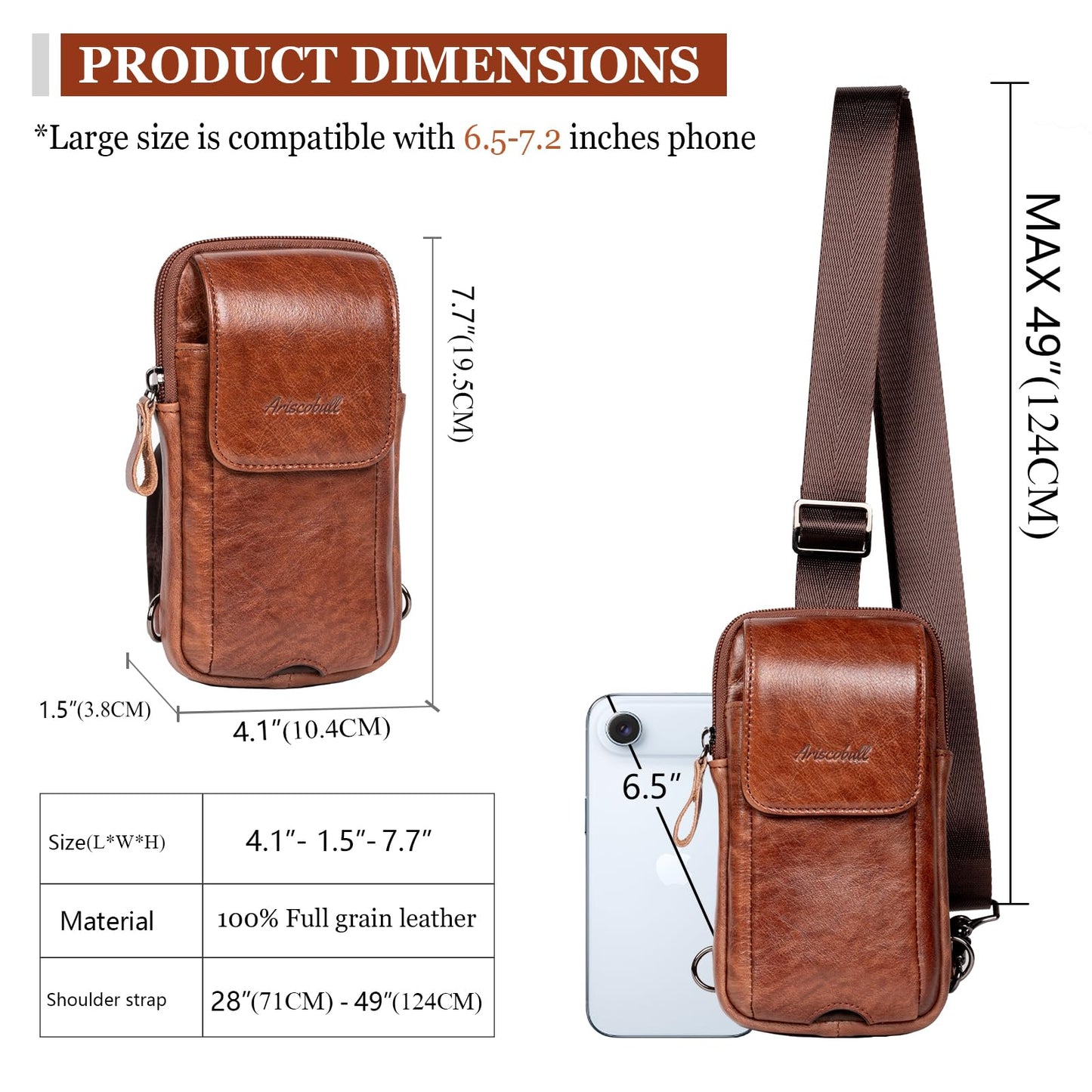 Ariscobull - Small Crossbody Bag for Men Women - Genuine Leather Mini Sling Bag with Charging Port - Travel Hiking Phone Daypack Cross Body Shoulder Bags (Coffe)
