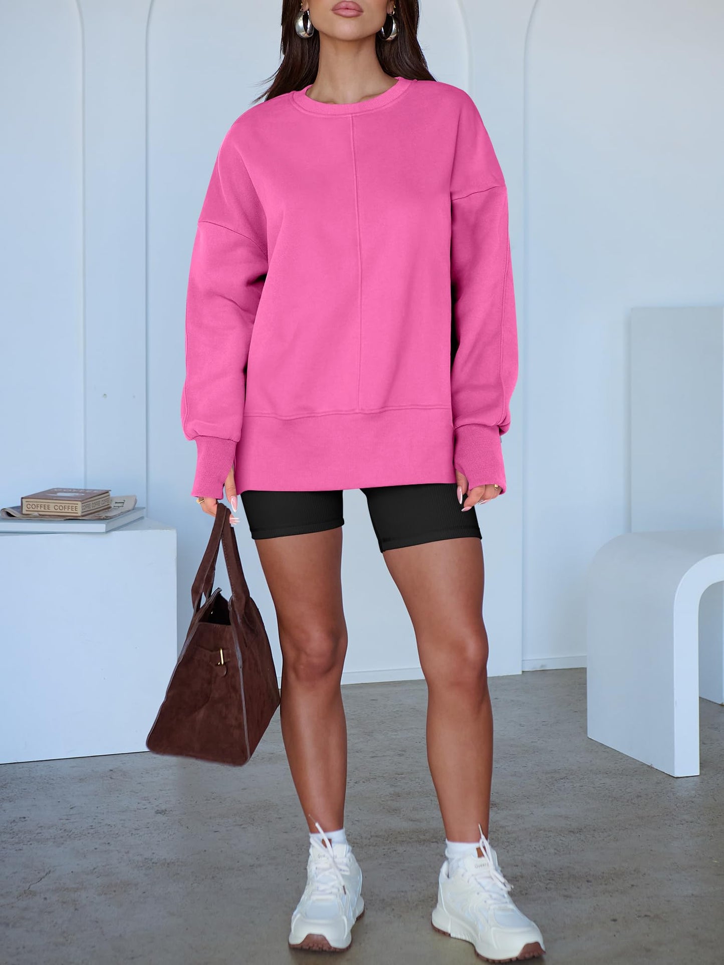 ANRABESS Women Oversized Sweatshirts Thumbhole Long Sleeve Hoodies Shirts 2025 Fall Side Slit Pullover Top Teen Y2k Outfits