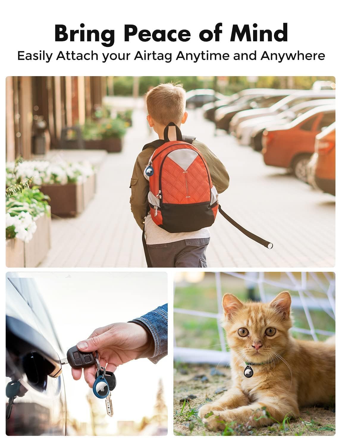 UNBREAKcable AirTag Holder for Apple - 4 Pack Air Tag Case [Fit Tightly Design] [Easy to Install] [Hold Securely] Waterproof TPU Protective Cover with Metal Keychain for Kids,Pet,Luggage,Backpack,Keys
