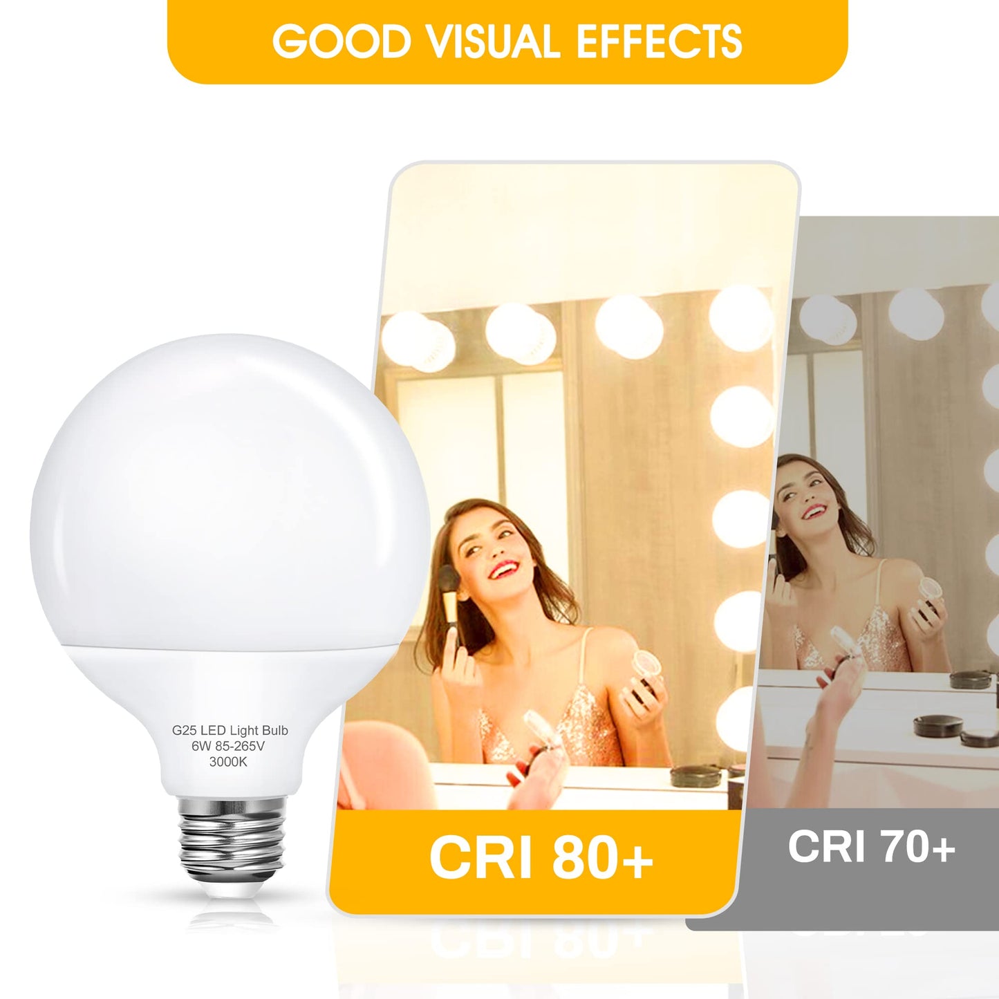 G25 LED Vanity Globe Light Bulb, 60W Equivalent Incandescent Bulbs for Vanity Bathroom Mirror Light Bulb, 3000K Soft White E26 Base Makeup Mirror Lights, Not-Dimmable Christmas Decor Lighting, 4 Pack