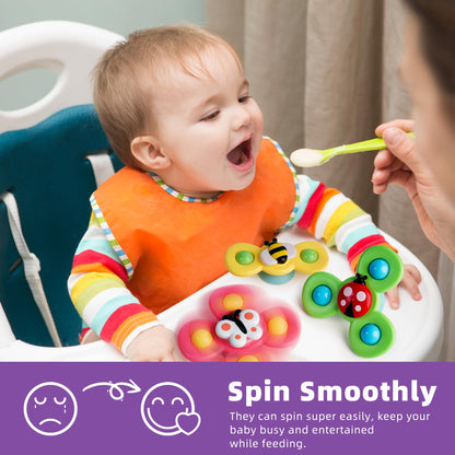 LiKee Strong Suction Cup Fidget Rotating Sensory Bath Toys for Baby 12 18 Months Airplane Car Travel Table & Window Toys for 1 2 Years Old Toddler Boys and Girls (Insect-1)