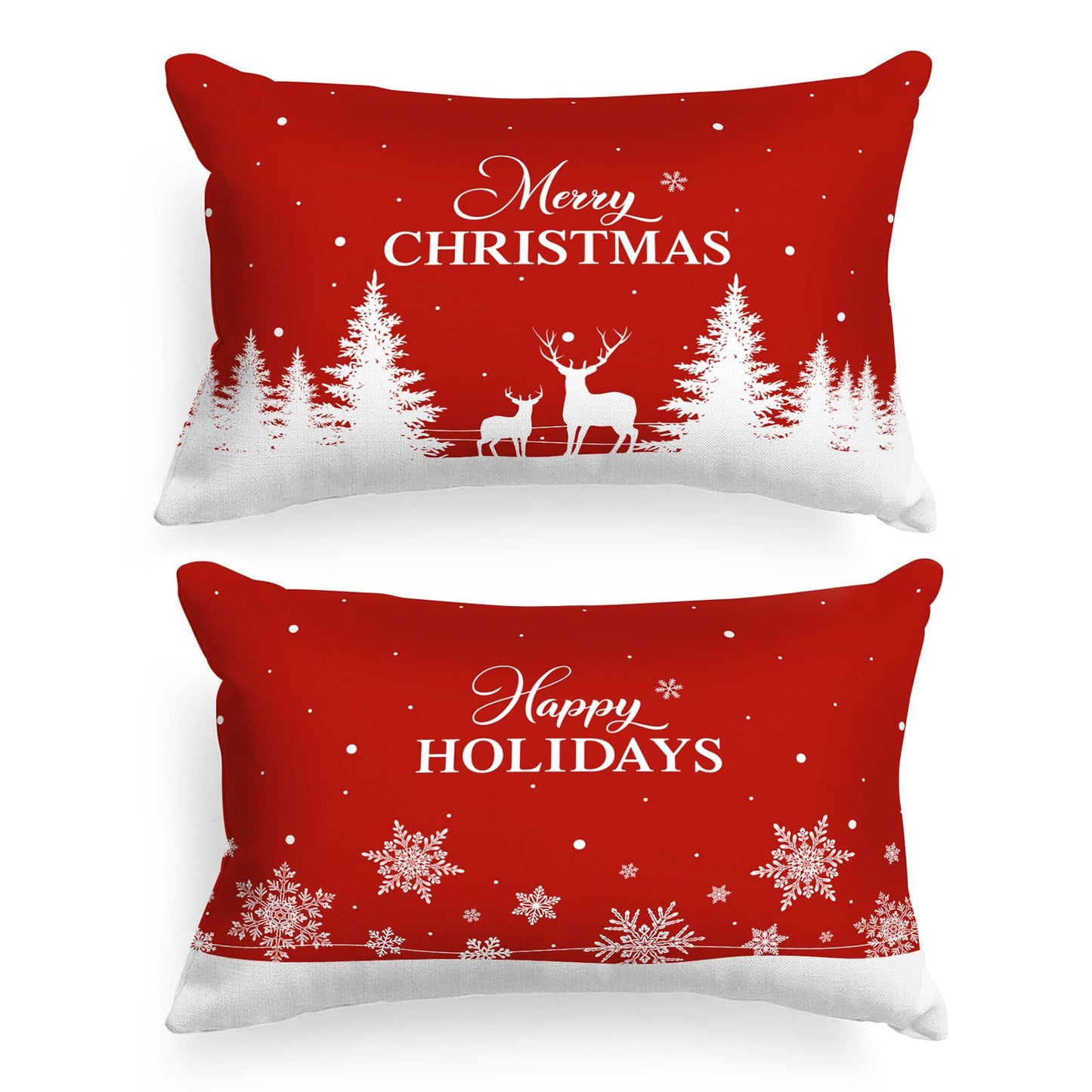 Lanpn Christmas Queen Pillowcase 20x30 Set of 2, Red Christmas Tree Snowflake Lumbar Pillow Cases 20 x 30 Long Rectangle Queen Shams Throw Bed Pillow Covers Winter Holiday Xmas Cushion Cover 2 Pack