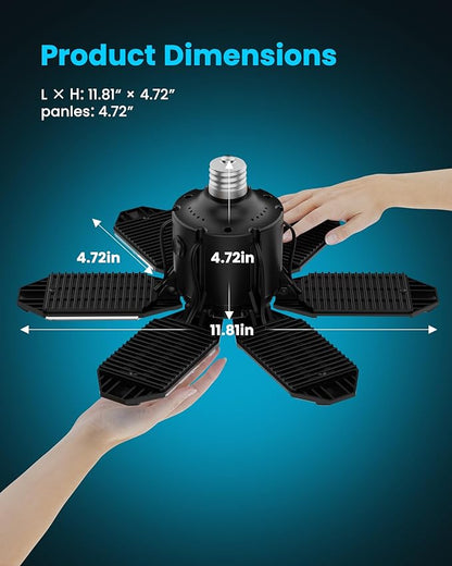 Motion Sensor Garage Light 200W 20000LM, Deformable LED Ceiling Light with 360° Detection & 3 Modes - 6500K Motion Sensor Light Indoor Bulb for Basement/Workshop