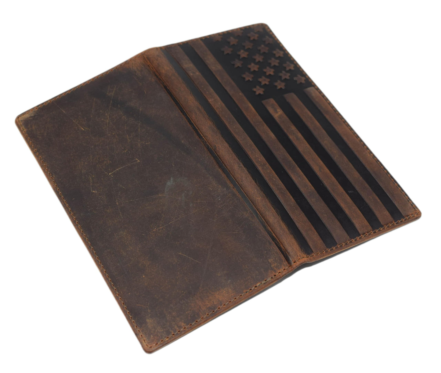 Genuine Leather Checkbook Cover For Men & Women Checkbook Holder Wallet RFID Blocking USA Series (USA Flag Brown)