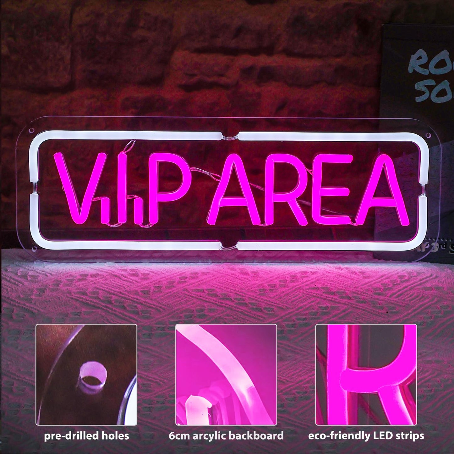 MinIeoh VIP Area Neon Sign, USB Powered VIP LED Light Signs for Room Decor, Dimmable Light Up Sign For Business Wine Bar, Cocktail Bar, Hotel, Cafe, Office, Beauty Nail Lash Brow Salon Decor