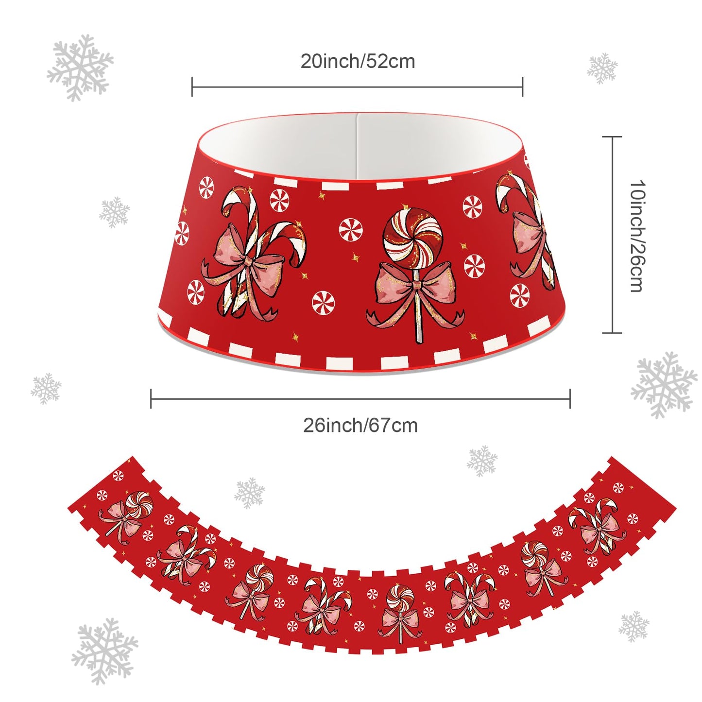 Christmas Candy Cane Tree Collar with LED Light Red Tree Skirt Blue Ring Base Cover for Christmas Trees Decoration Holiday Indoor Outdoor
