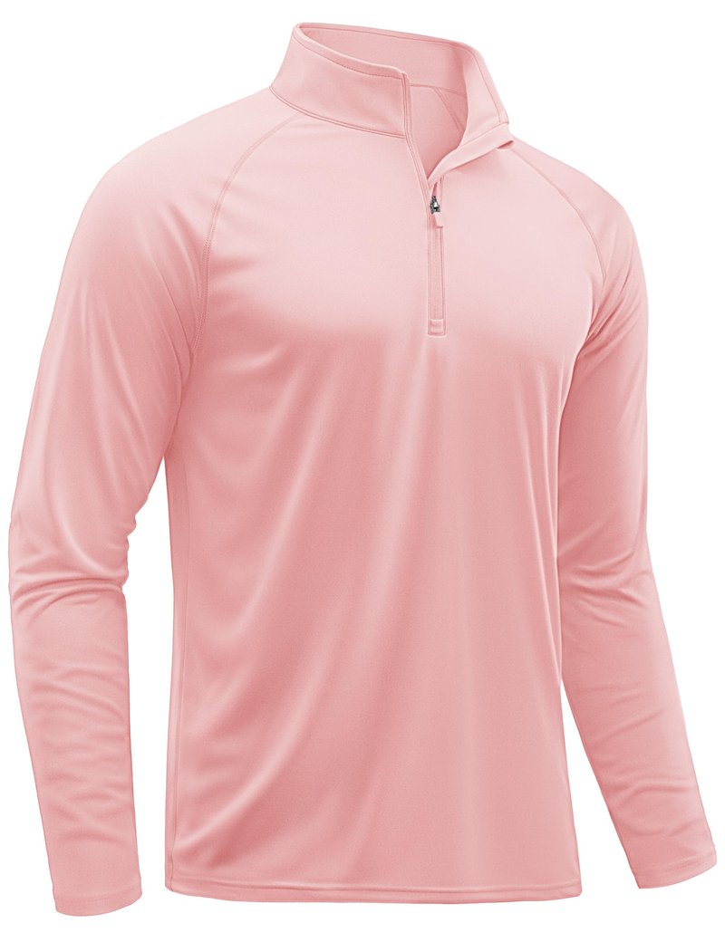 TACVASEN Long Sleeve Shirts Men Athletic Quarter Summer Tops for Sun Protection Men Workout Golf Shirts Running for Rash Guard Light Pink XL