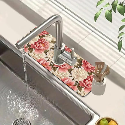Beautiful Peony Sink Splash Guard Bright Peonies Faucet Absorbing Mat Fast