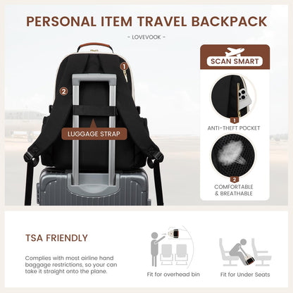 LOVEVOOK Laptop Backpack for Women with Pouch Pocket for Large Capacity Cup,17 Inch Laptop Computer Bag Travel Backpack Purse,Waterproof Work Business Backpack College Teacher Bags,Beige-Black-Brown