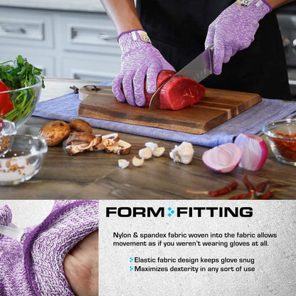 Glove Station Ultra Durable Series Cut Resistant Gloves - Cutting Gloves for Chefs, BBQ and Cooking - Level 5 Protection, Food Grade Safe Cut - Purple, Medium Size