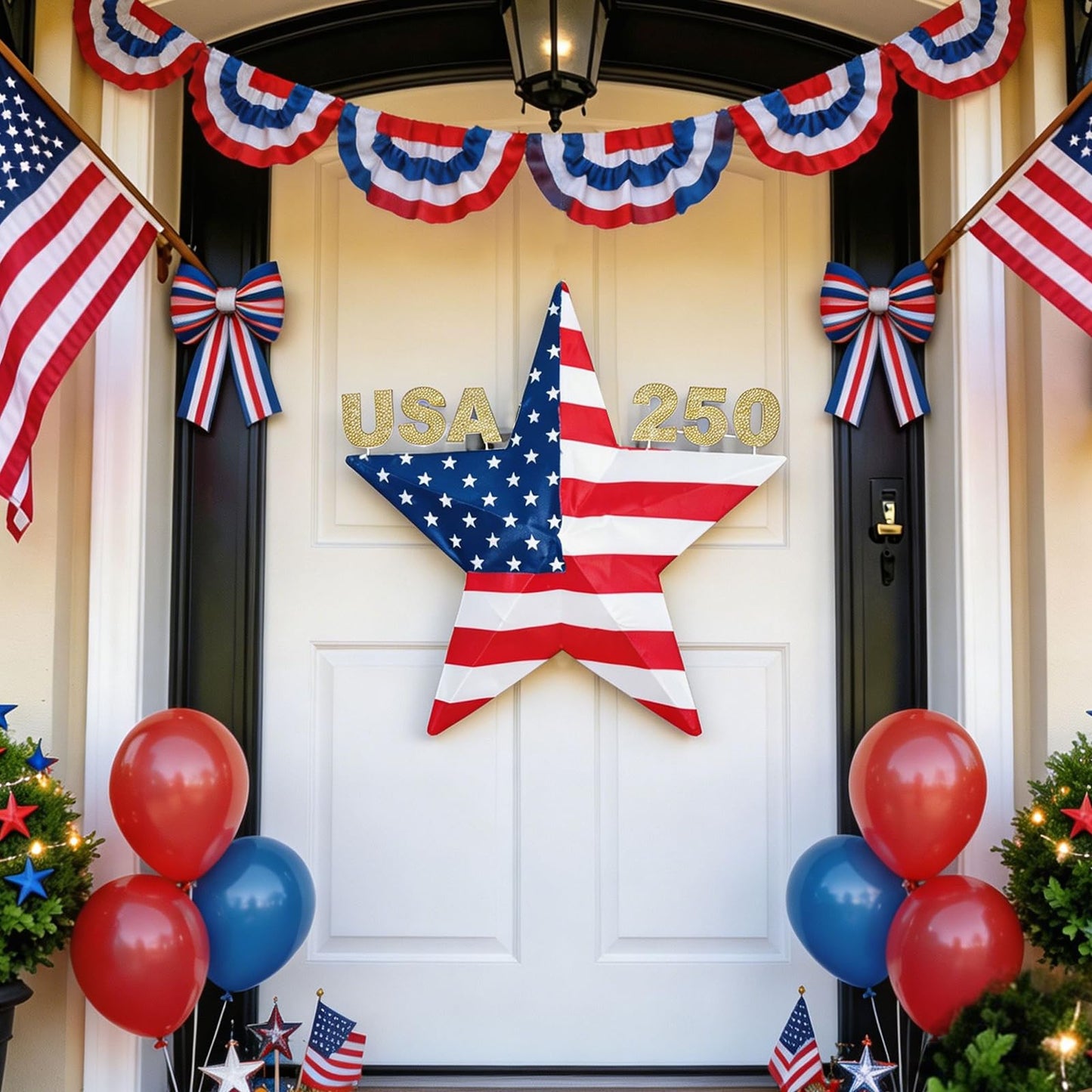 4th of July Decorations Light, USA 250 Lighted Patriotic Star with 38 Lights, American Flag Yard Decoration for Garden, Lawn, Porch, Red White and Blue Independence Day Decor