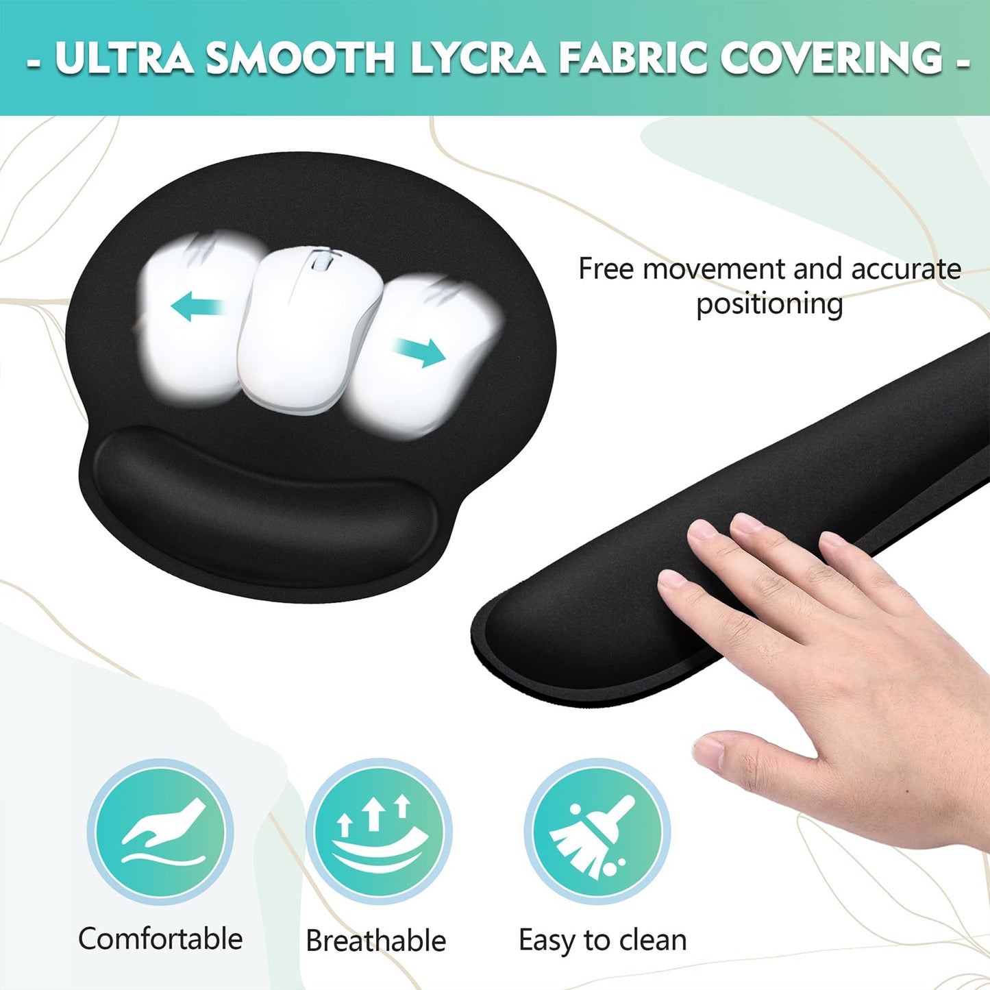 Mouse Pad and Keyboard Wrist Rest- Ergonomic Wrist Rest for Computer Keyboard and Mouse Pad, Memory Foam Wrist Support for Comfy Typing, Ideal for Laptop, Office, Gaming