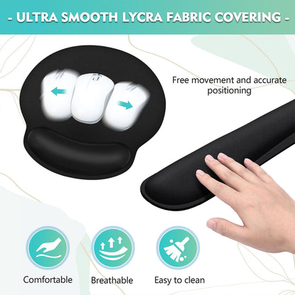 Mouse Pad and Keyboard Wrist Rest- Ergonomic Wrist Pad for Computer Keyboard and Mouse Pad, Memory Foam Wrist Support for Comfy Typing (Mouse pad Set, Classic Black)