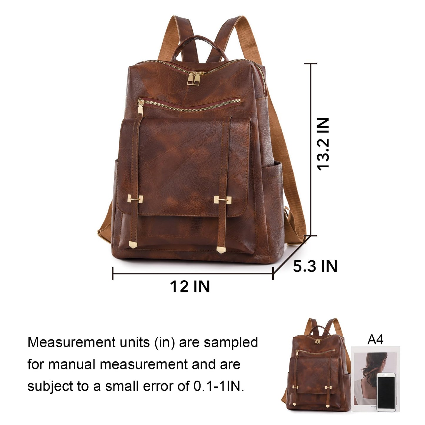 Marhaliya PU Leather Backpack Purse for Women Fashion Multipurpose Design Handbag Ladies Shoulder Bags Travel Backpack (Brown)