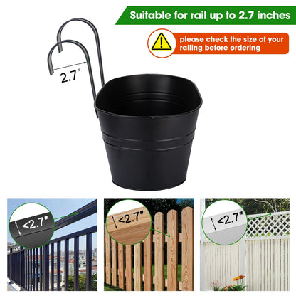 OGIMA Railing Planter Box, 3 Pack 16" Large Hanging Planters for Outdoor Plants with Adjustable Wide Hooks for 2.7'' Railings, Balcony Planters Railing Hanging for Deck, Fence & Patio Decor