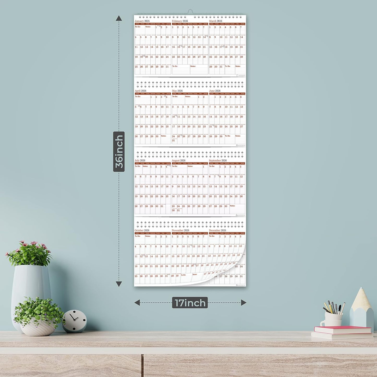 2026-2029 Yearly Wall Calendar by STRIVE ZEN, Quarterly Planner, Move a Page, Julian Date, January 2026 to December 2029, Thick Paper, Vertical, Rolling 12 months, 36" x 17", 4 Full Years, 48 Months