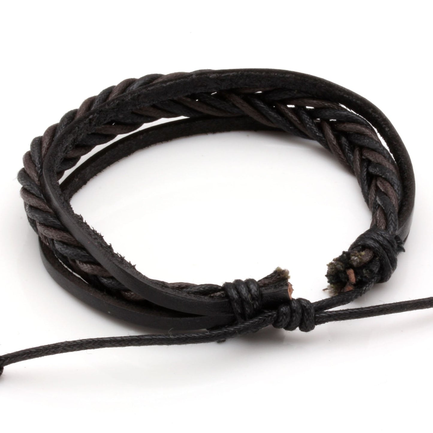 Eigso 6 Pcs Braided Leather Bracelets for Men and Women Punk Biker Cuff Bracelet Adjustable with Wood Beads