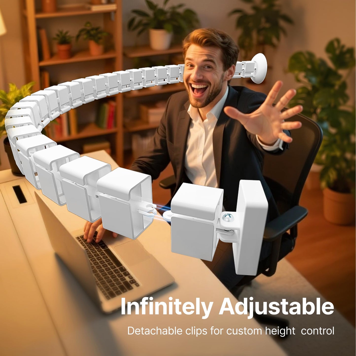 PEGZONE Under Desk Cable Management Spine – Flexible Cable Snake Organizer for Standing Desk, Tool-Free Magnetic Vertebrae Wire Management for 0.4"-2" Table, White
