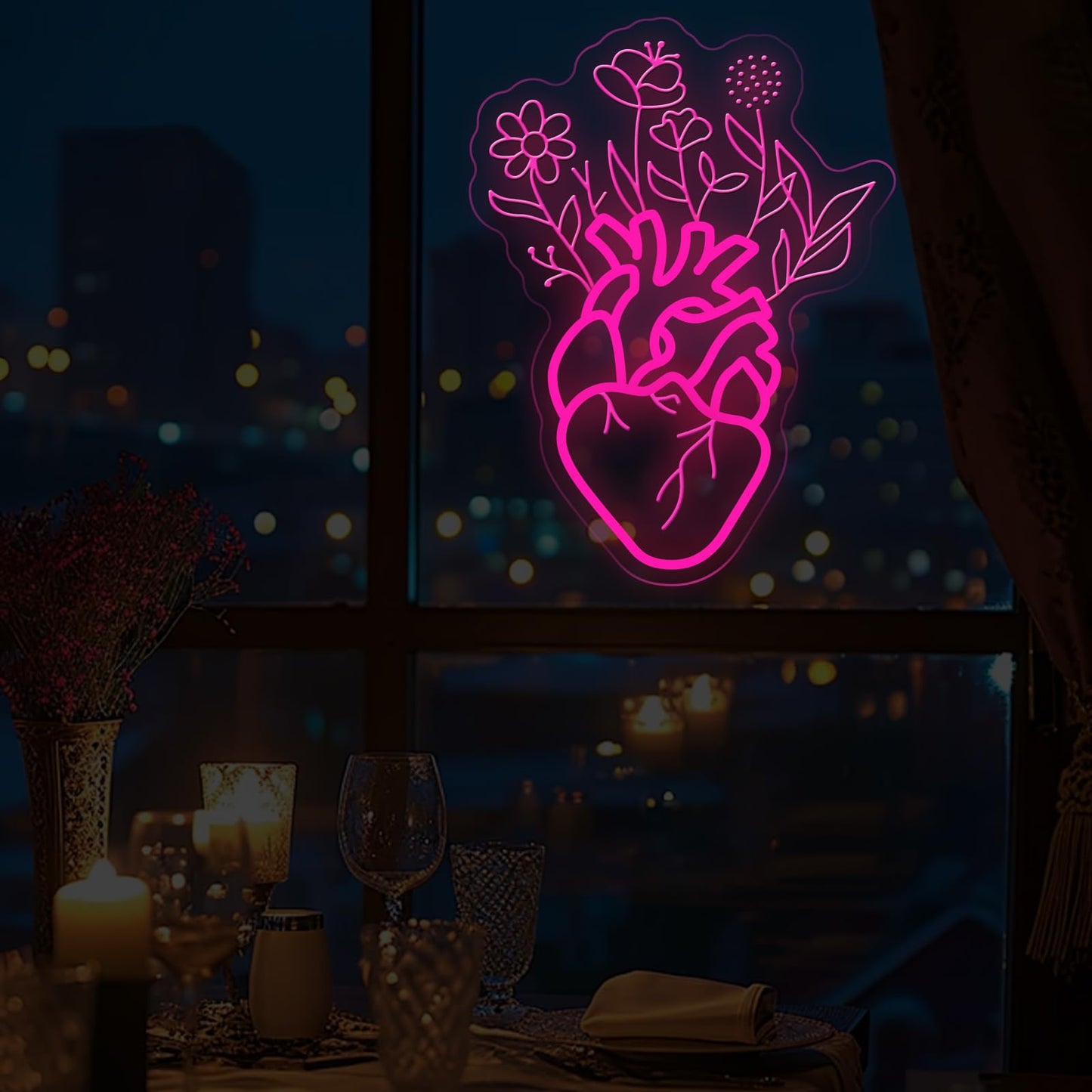 Blooming Human Heart Neon Sign for Wall Room Lights, Heart Flower Custom Led Sign, Wedding Wall Decor, Valentine's Day Wall Decor, Couple Room Light, Bar Home Lamp Party Dorm Living Room