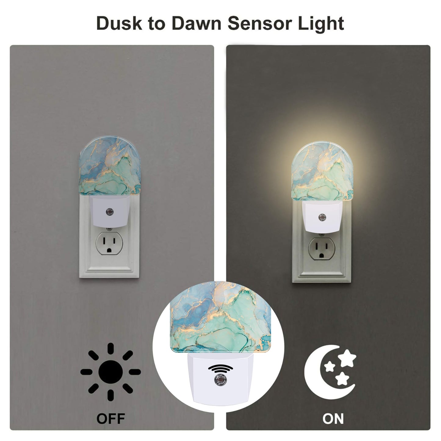 sndheke Teal Blue Marble Night Light Plug into Wall, Gold Luxury Marble Dusk to Dawn Night Light,0.5w Energy Saving Sleep Friendly Nightlights for Kids Boys Girls Home Decor