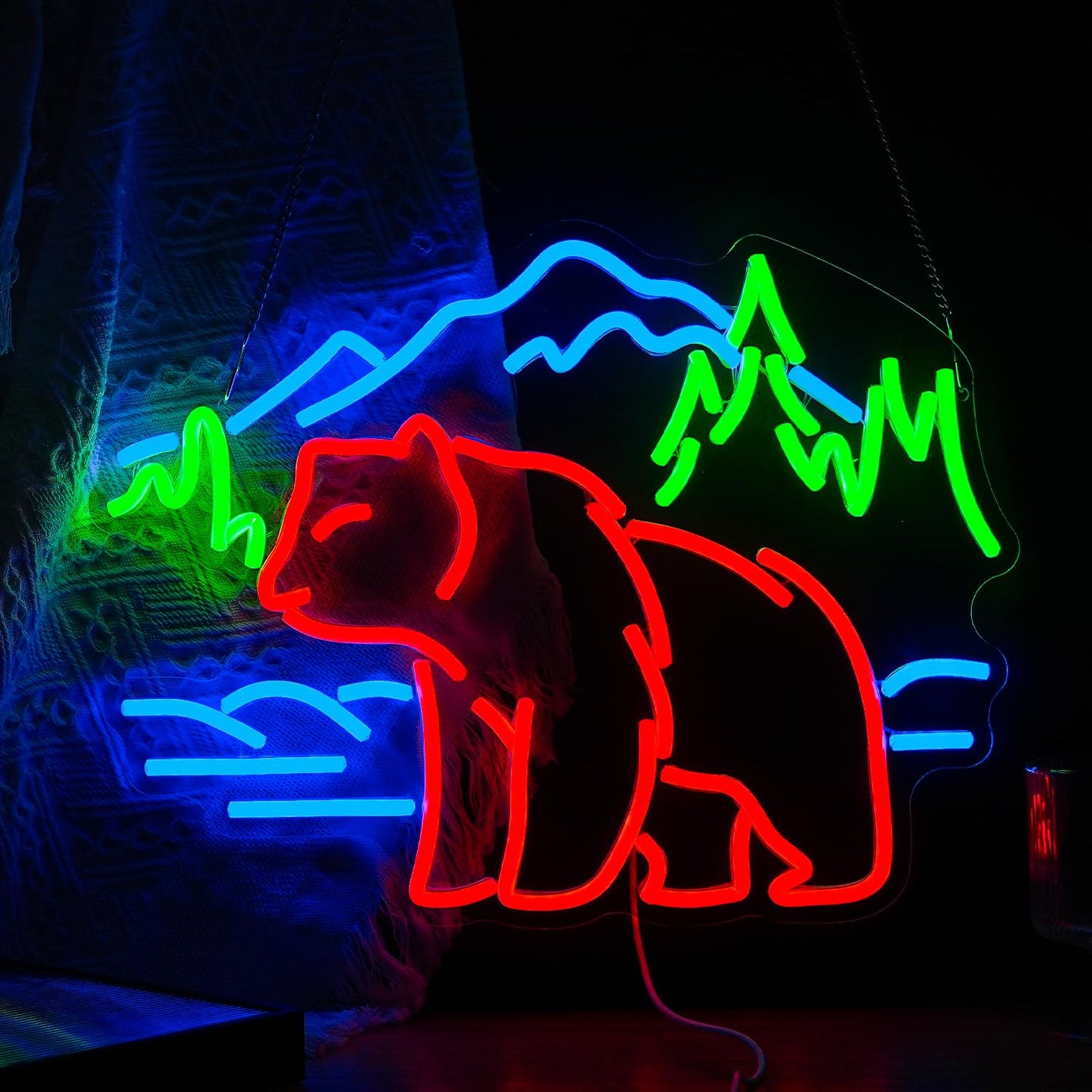 JLEWUINH Bear Neon Sign for Wall Decor Dimmable Mountain LED Neon Light Bear Mountains Neon Light Signs Powered by USB for Living Room Hotel Zoo Neon Decor(16.5”*12.6”)