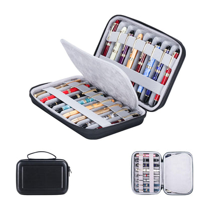 MIVLXLX PU Leather 16 Slots pen case/boxes， Pencil Tray Case Organizer,Handmade Display Zippered Pouch for Rollerball Pen，fountain pen-Retro（black）