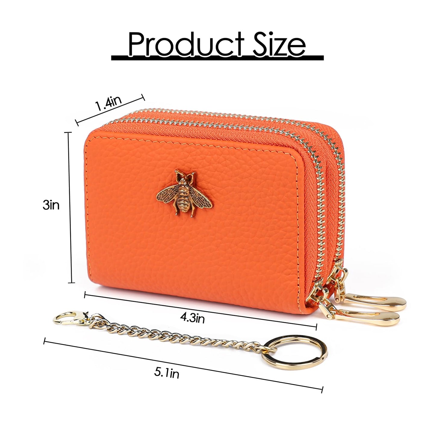 imeetu RFID Credit Card Holder, Small Leather Double Zipper Card Case Wallet for Women (Max,Orange)