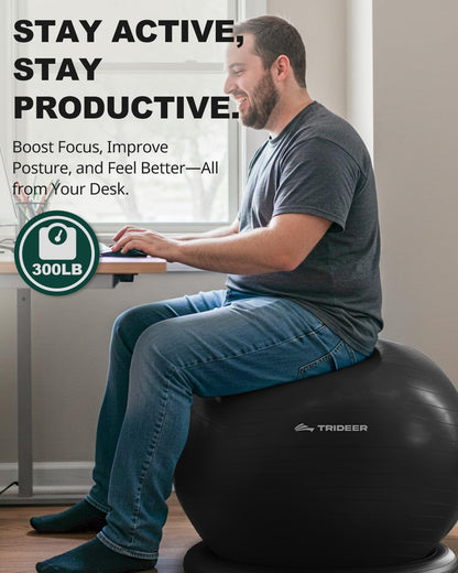 Trideer Exercise Ball Chair with Base & Resistance Bands for Home Gym, Stability Ball Seat for Core Workout and Back Support