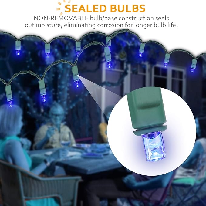 100 Count Blue LED Christmas Lights 50ft 5mm Blue, Waterproof, Indoor/Outdoor, UL, IP65