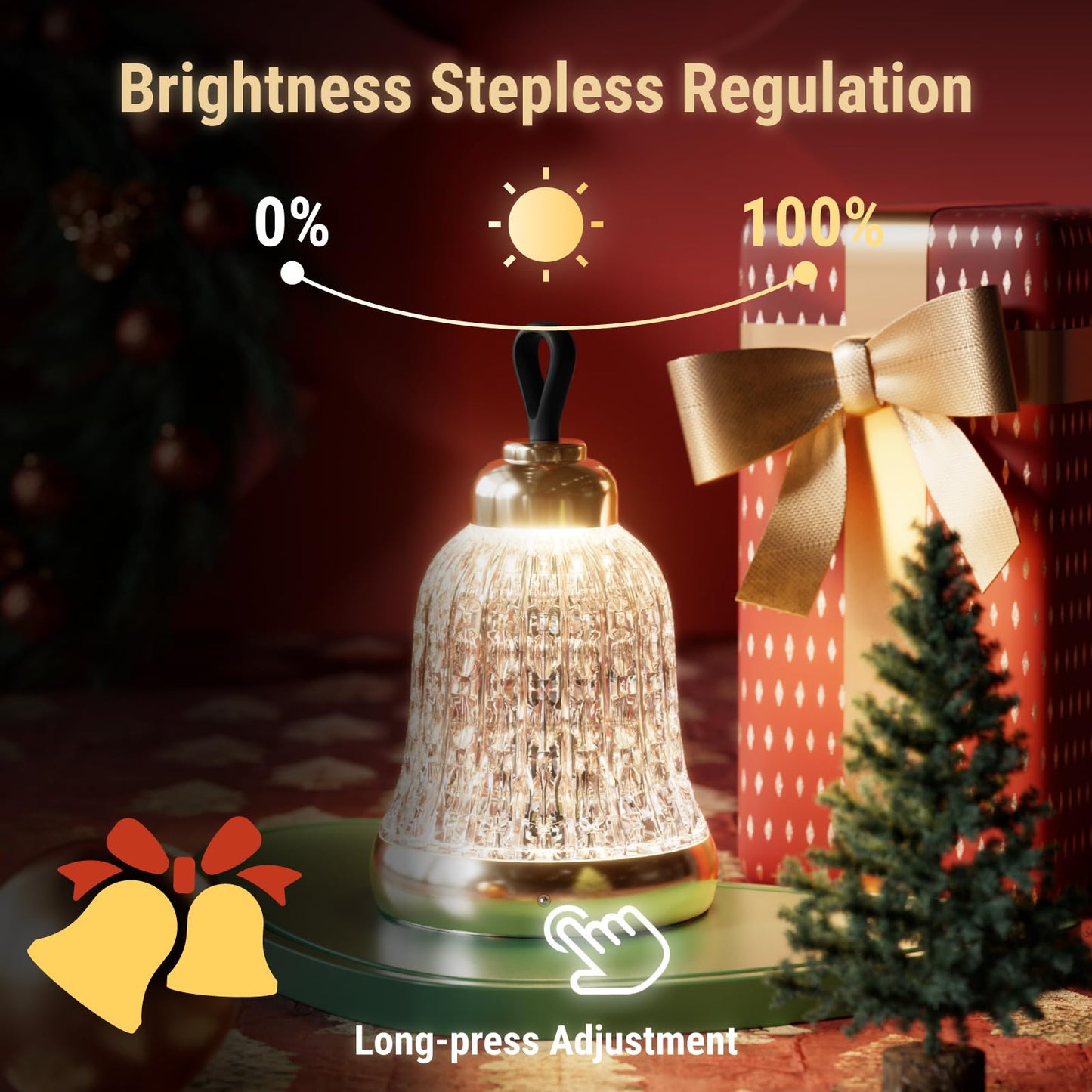 KOSTA Crystal Bell Table Lamp Rechargeable Crystal Lamp Christmas Bell Light for Decor Home Bedroom Kitchen Office Living Room Birthday Gift Lights for Bedroom/Party/Kids Room