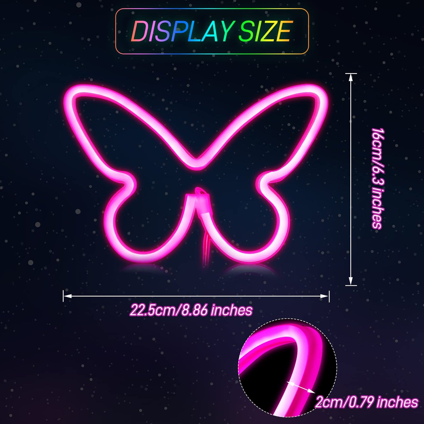 Riakrum 2 Pcs Butterfly Neon Signs LED Light 3AA Battery Powered USB Operated Wall Neon Light Decor Butterfly Wall Art for Christmas Home Bedroom Birthday Party Decor(Pink)