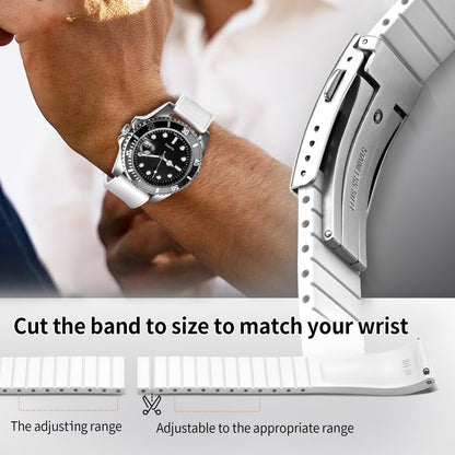 ULLCHRO FKM Rubber Watch Strap, Cut to Size Quick Release Fluororubber Watch Band Soft Replacement Watchband with Silver Milled Clasp for Men Women 18mm 19mm 20mm 21mm 22mm (20mm, White)