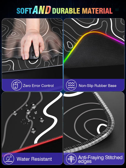 Wireless Charging Mouse Pad, RGB Gaming Mousepad, 31.5"x15.7" Extra Large Desk Pad, 13 Light Modes, Ultra-Smooth Surface, Non-Slip Base, Waterproof Computer Keyboard Mat for MacBook, PC, Laptop, Black