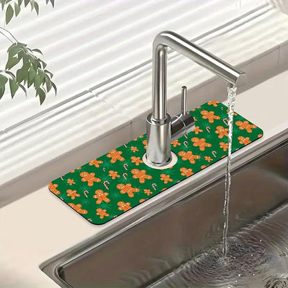 Christmas Gingerbread Man Sink Splash Guard Gingerbread Man Faucet Absorbing