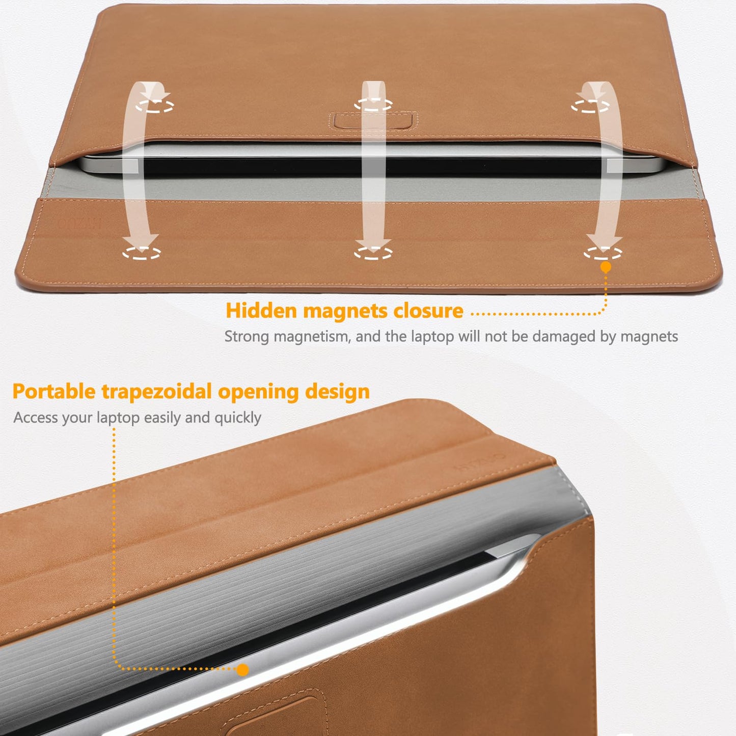 HYZUO 15 Inch Laptop Case Bag Sleeve with Stand for MacBook Air 15 M5 M4 A3241 M3 A3114 M2 A2941 2026-2023, 15" Surface Laptop 7/6/5/4/3, MacBook Pro 15 A1990 A1707 2019-2016, Brown