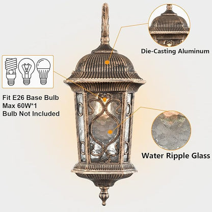 Outdoor Wall Lights Waterproof Outside Porch Light Water Glass Exterior Wall Sconces for Garage Porch Doorway