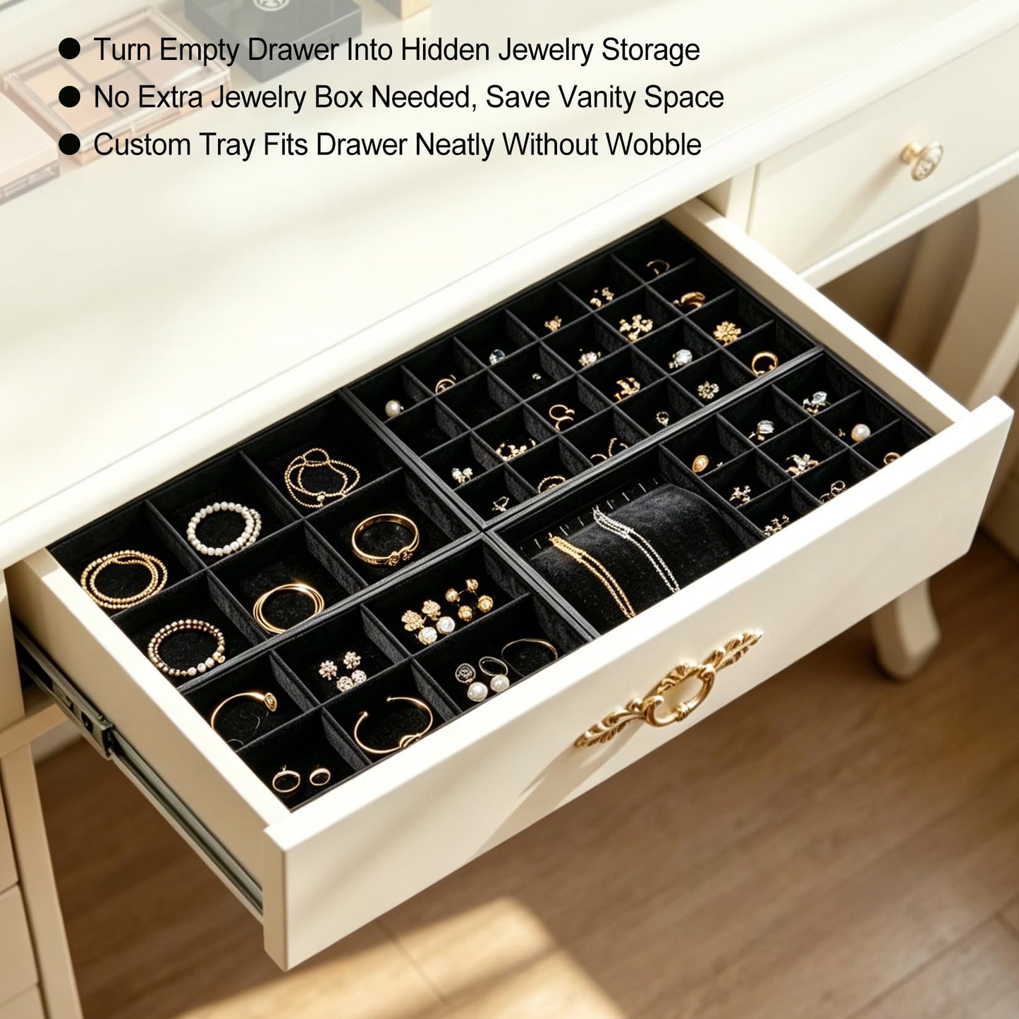 Big Vanity Organizers & Jewelry Boxes,13.78*9.45*1.18in Rose-Pattern Leather Jewelry Organizer with Velvet Lining