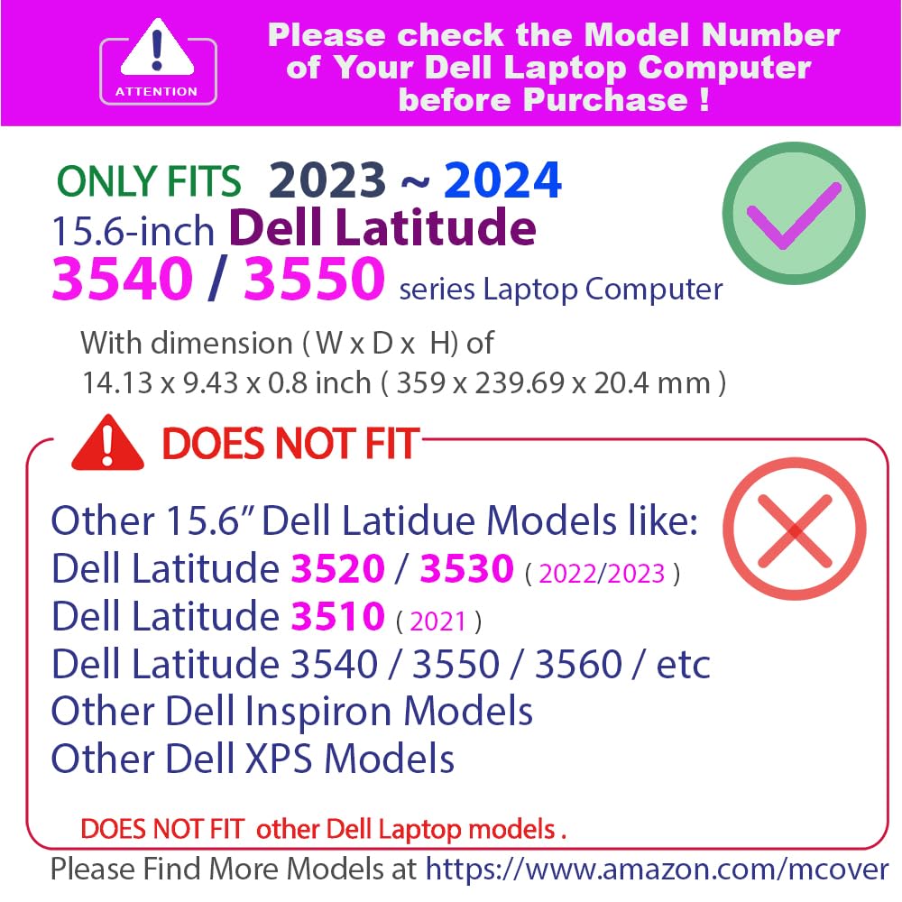 mCover Case Compatible ONLY with 2023-2024 15.6" Dell Latitude 3540/3550 Series Laptop Computer (NOT Fitting Any Other Dell Models) - Pink