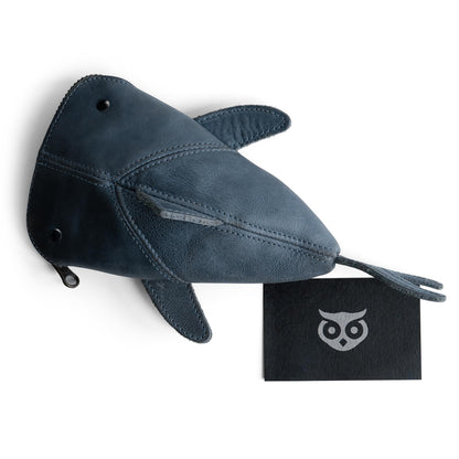 Hide & Drink, Full Grain Leather Zipper Coin Pouch, Change Bag, Pencil Purse, Scissors Case, Shark Shaped Cable Holder, Wallet, Makeup, Stuffed Animal, Handmade, Slate Blue