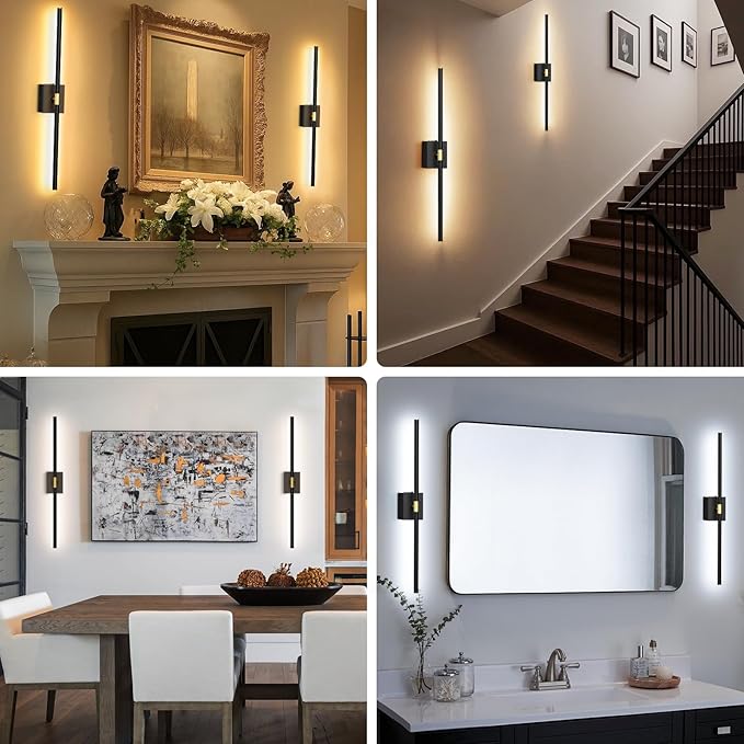 Battery Operated Wall Sconces Set of 2: 10000mAh Rechargeable Wall Sconce with Touch and Remote, 360° Rotate, 4CCT Dimmable Wireless Wall Light LED Wall Lamp for Living Room Bedroom Bathroom, Black