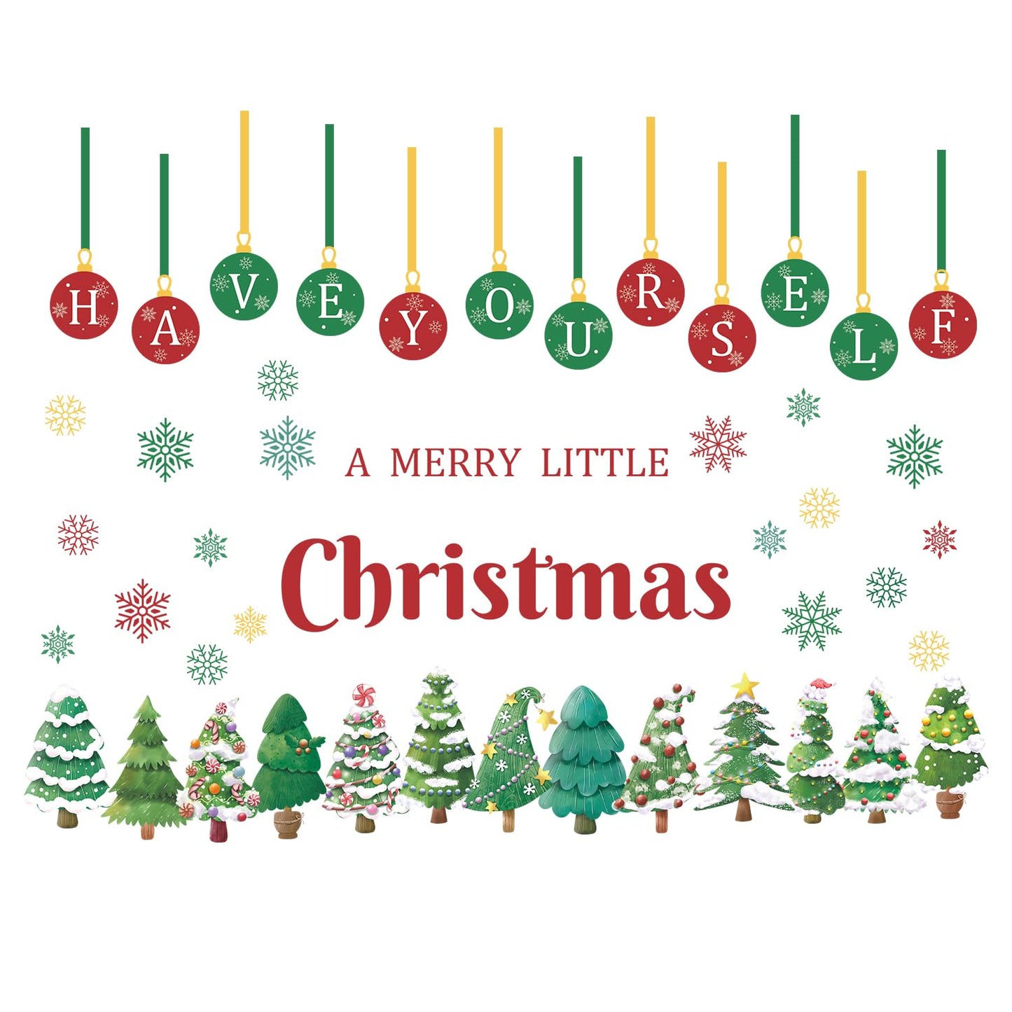 TOARTi Have Yourself A Merry Little Christmas Window Decal Double-Sided Xmas Small Pine Tree Window Cling Merry Christmas Pine Trees Wall Sticker Xmas Tree Ball Sticker Winter Holiday Party Supplies