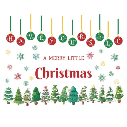 TOARTi Have Yourself A Merry Little Christmas Window Decal Double-Sided Xmas Small Pine Tree Window Cling Merry Christmas Pine Trees Wall Sticker Xmas Tree Ball Sticker Winter Holiday Party Supplies