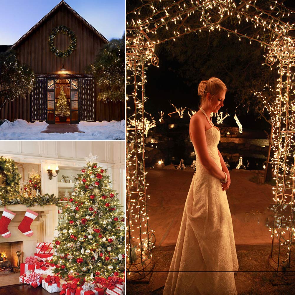 LOENDE Christmas Lights with Timer Battery Operated String Lights 200 LED 8 Modes String Lights Clear Mini Light Set for Wedding Party Home Garden Wreath, Waterproof, Warm White
