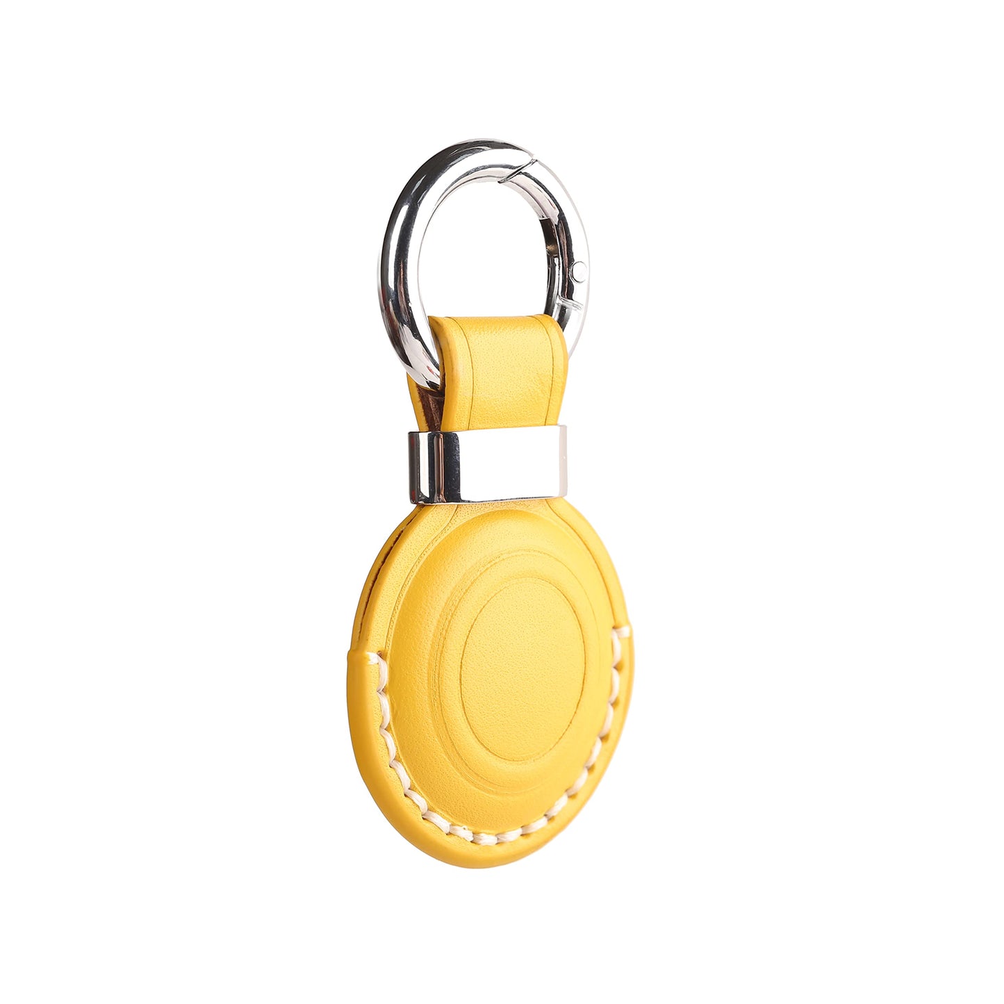 2 Pack LQU Genuine Leather Keychain Holder Compatible with Airtag, Secure Air Tag Keychain Holder Case Cover Key Chain Ring Accessories for Air Tag - Yellow V2.0