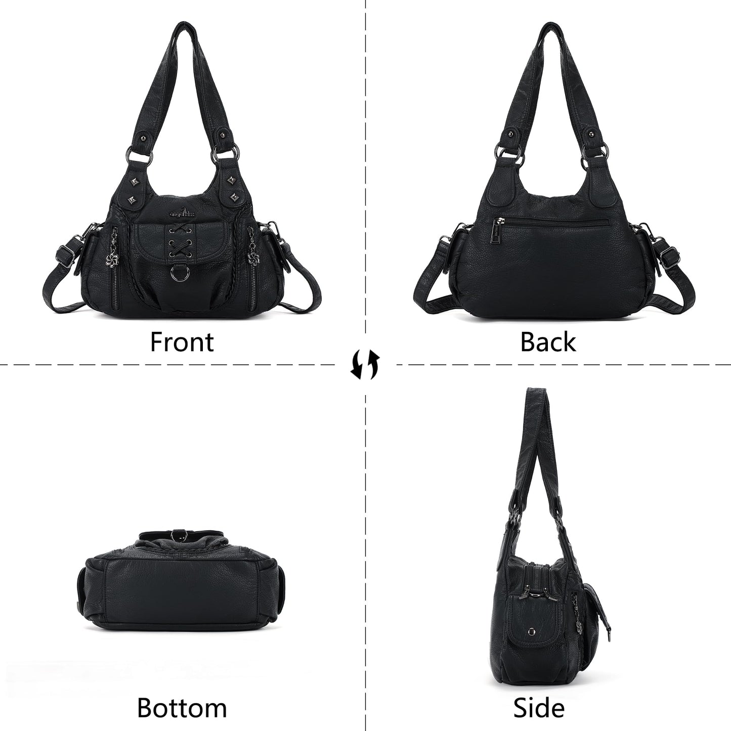 Angel Kiss Small Purses for Women Hobo Shoulder Bags Y2K Vegan Leather Multi-Pocket Handbags Designer Tote Bag with Crossbody Strap,Black