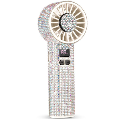 Mudder Rhinestone Handheld Fan Crystal Bling Mini Personal Fan Glitter Bedazzled Portable Usb Rechargeable & Battery Operated for Girls Women Outdoor Travel Indoor Makeup Office (Silver,Not Foldable)
