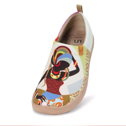 UIN Women's Walking Travel Shoes Slip On Canvas Casual Loafers Lightweight Art Painted Flats Comfort Fashion Sneaker (African Beauty 7)