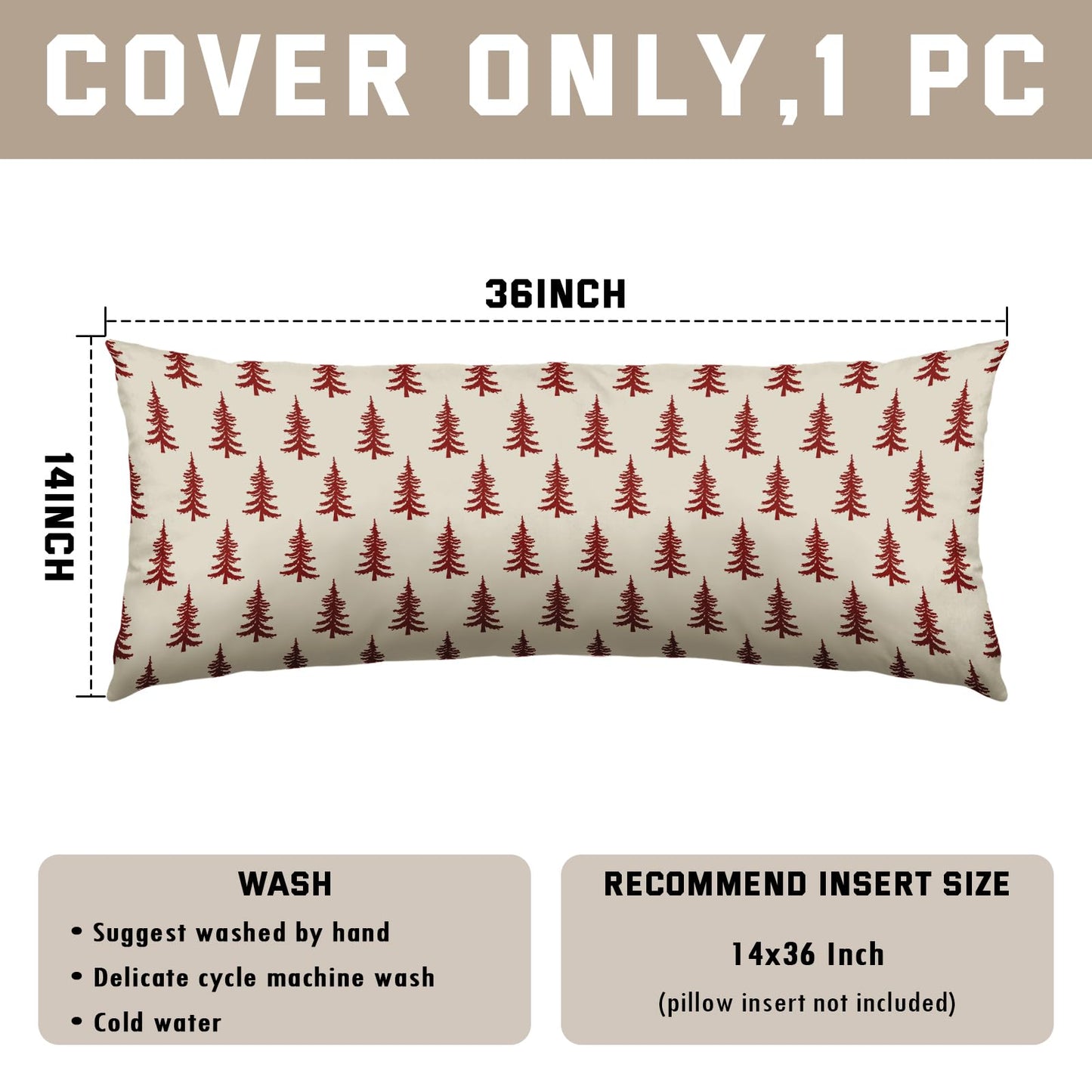 Christmas Pillow Cover 14x36 Inch Red Cream Tree Xmas Holiday Print Decorative Long Throw Pillowcases Outdoor Winter Seasonal Rustic Farmhouse Lumbar Rectangle Cushion Case Decor for Couch Sofa Bed