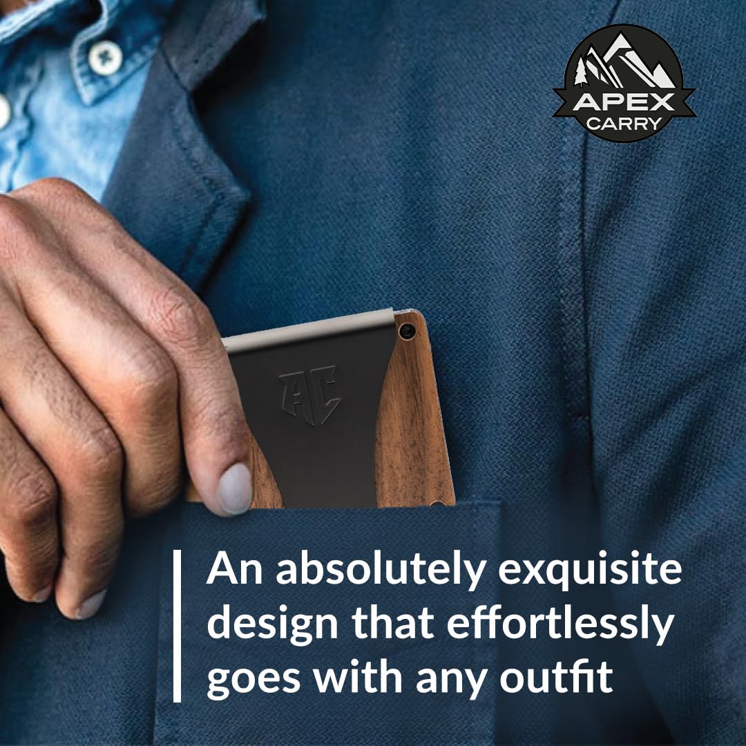 APEX CARRY wallets for men - Men's Minimalist Credit Card Holder - Slim Wallet for Men with RFID Blocking - Front Pocket Metal Wallet with Money Clip (Walnut)