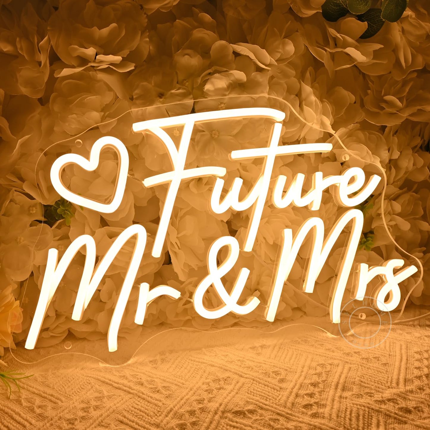 SYLHOME Future Mr & Mrs Led Neon Light Sign Wedding Wall Decor Sign Banner Engagement Party Bridal Shower Light Up Sign Backdrop 15.75" X 9.25" USB Warm